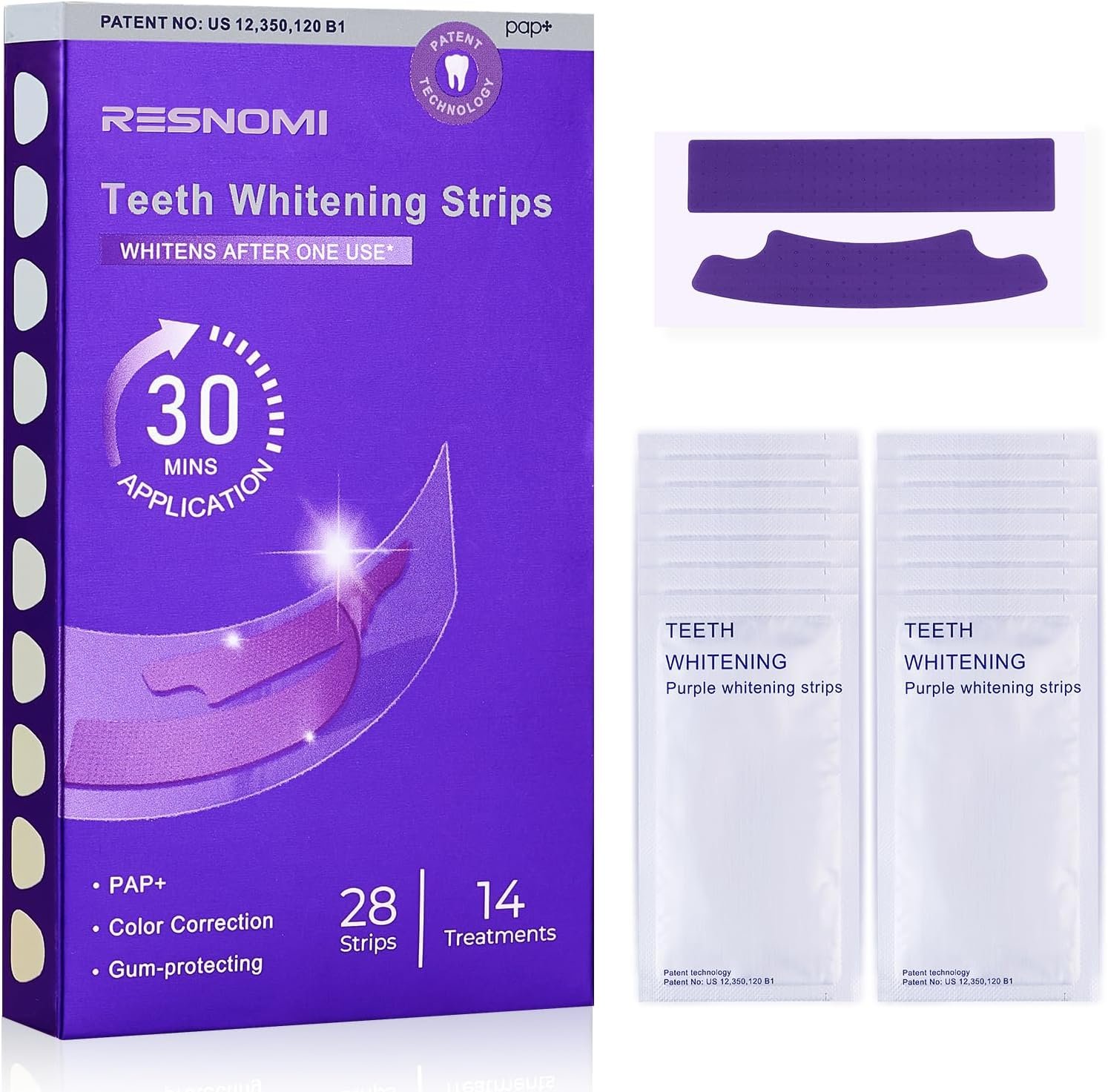Purple Teeth Whitening Strips for Sensitive Teeth, 28 Strips,14 Treatments